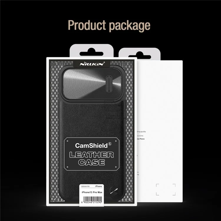 Nillkin Per Iphone 13 Pro Max 6,7 Pollici PC Rivestito in Pelle PU + TPU Slide Copertura Della Telecamera Cover Antidrop Plector Shell Protector - Nero
