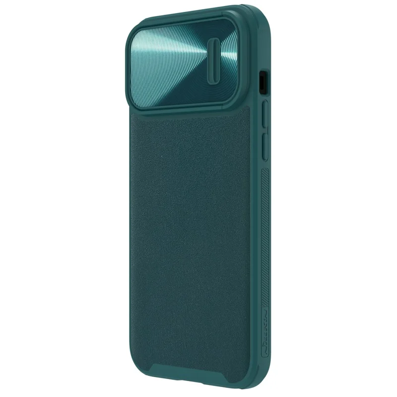 NILLKIN For iPhone 13 Pro Max 6.7 inch PU Leather Coated PC + TPU Case Slide Camera Cover Anti-drop Phone Shell Protector - Green
