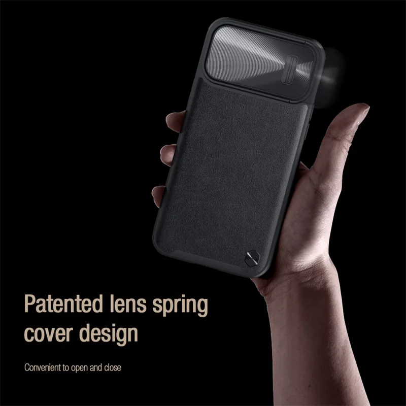 NILLKIN For iPhone 13 Pro Max 6.7 inch PU Leather Coated PC + TPU Case Slide Camera Cover Anti-drop Phone Shell Protector - Green