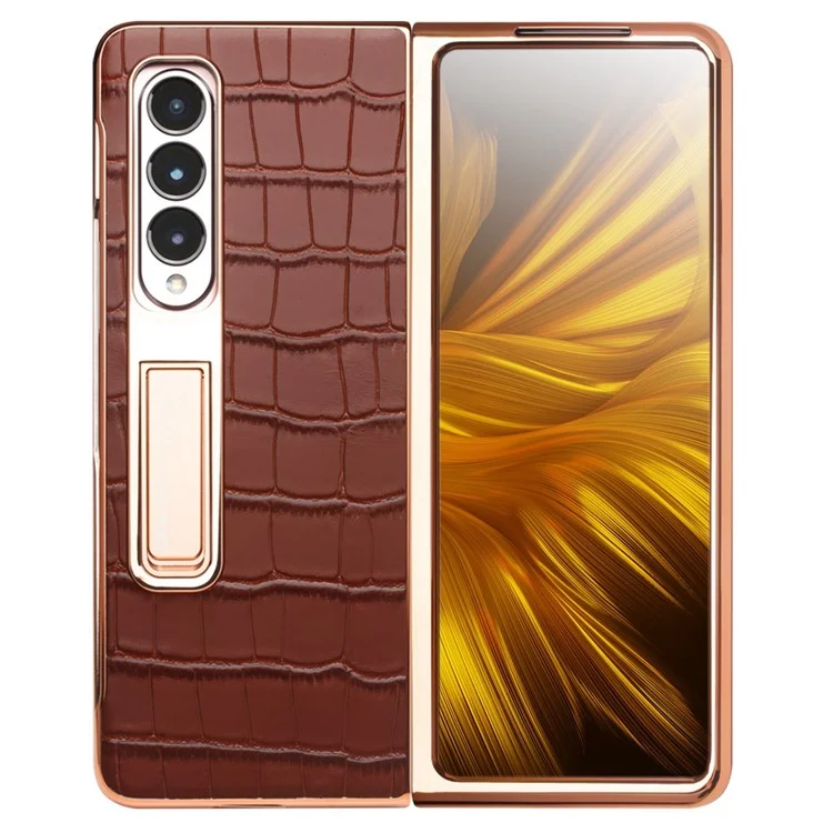 Qialino Para Samsung Galaxy Z Fold3 5G Textura de Crocodilo - Castanho