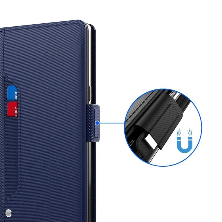 Capa de Couro PU para Oppo A77 5G / A57 (2022) 5G, Função de Espelho Fecho Magnético Capa de Telefone com Slots para Cartões e Suporte - Azul