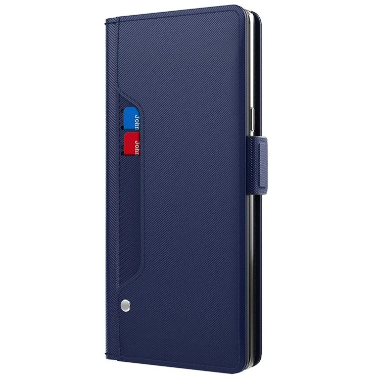 Capa de Couro PU para Oppo A77 5G / A57 (2022) 5G, Função de Espelho Fecho Magnético Capa de Telefone com Slots para Cartões e Suporte - Azul