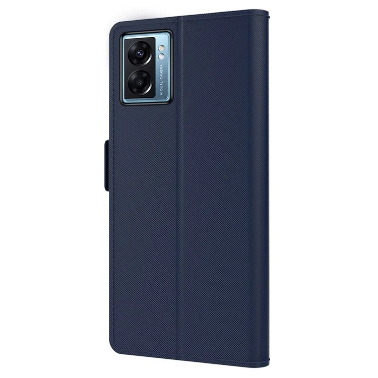 Capa de Couro PU para Oppo A77 5G / A57 (2022) 5G, Função de Espelho Fecho Magnético Capa de Telefone com Slots para Cartões e Suporte - Azul