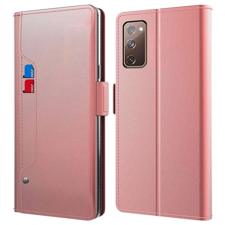 Para Samsung Galaxy S20 FE / S20 FE 5G / S20 FE 2022 / S20 Lite Función de Espejo Funda de Tapa de Cuero PU Soporte Tarjetero Cierre Magnético Cubierta del Teléfono - Oro Rosa