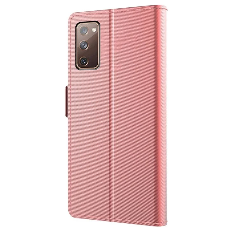 Para Samsung Galaxy S20 FE / S20 FE 5G / S20 FE 2022 / S20 Lite Función de Espejo Funda de Tapa de Cuero PU Soporte Tarjetero Cierre Magnético Cubierta del Teléfono - Oro Rosa