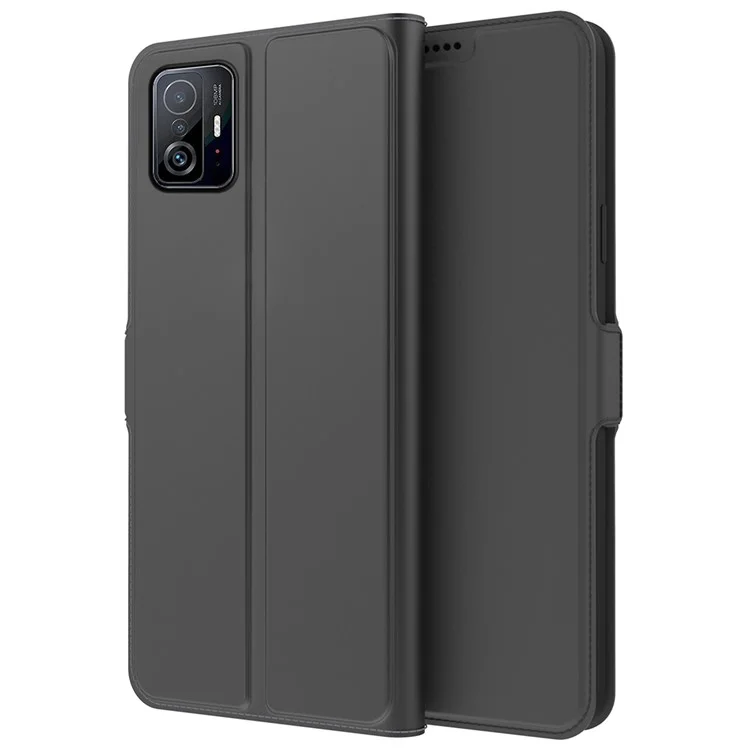 For Xiaomi 11T 5G / 11T Pro 5G Anti-scratch PU Leather Phone Case Dual Magnetic Clasp Card Holder Stand Shockproof Folio Flip Cover - Black