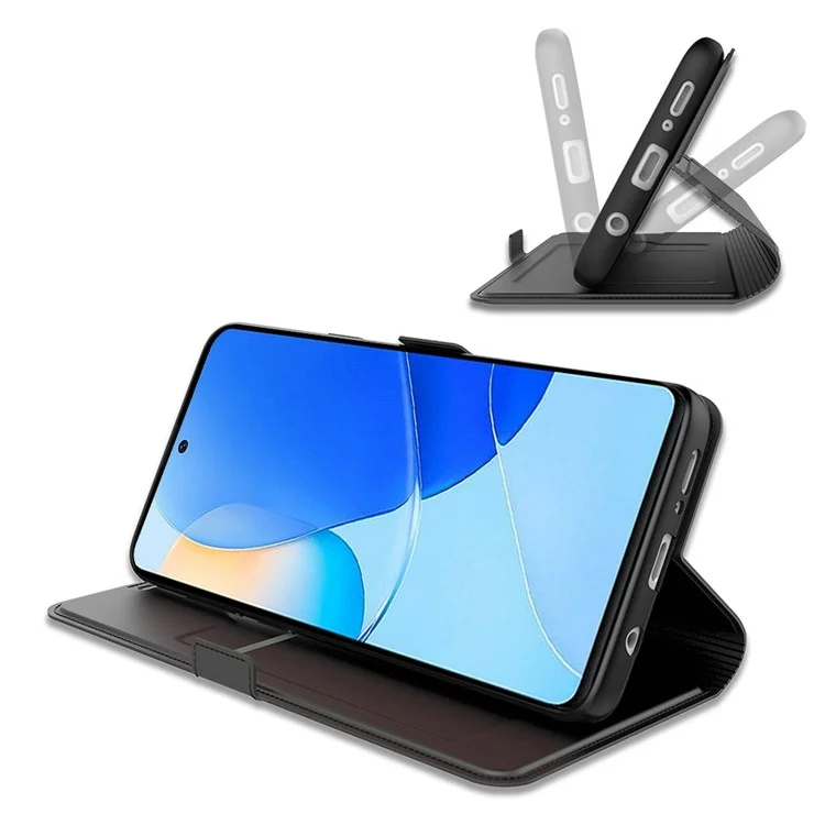Pour Huawei nova 8i / Honor 50 Lite Anti-chute Étui de téléphone portable en cuir PU avec porte-carte Support Caractéristique Étui à rabat magnétique - Noir