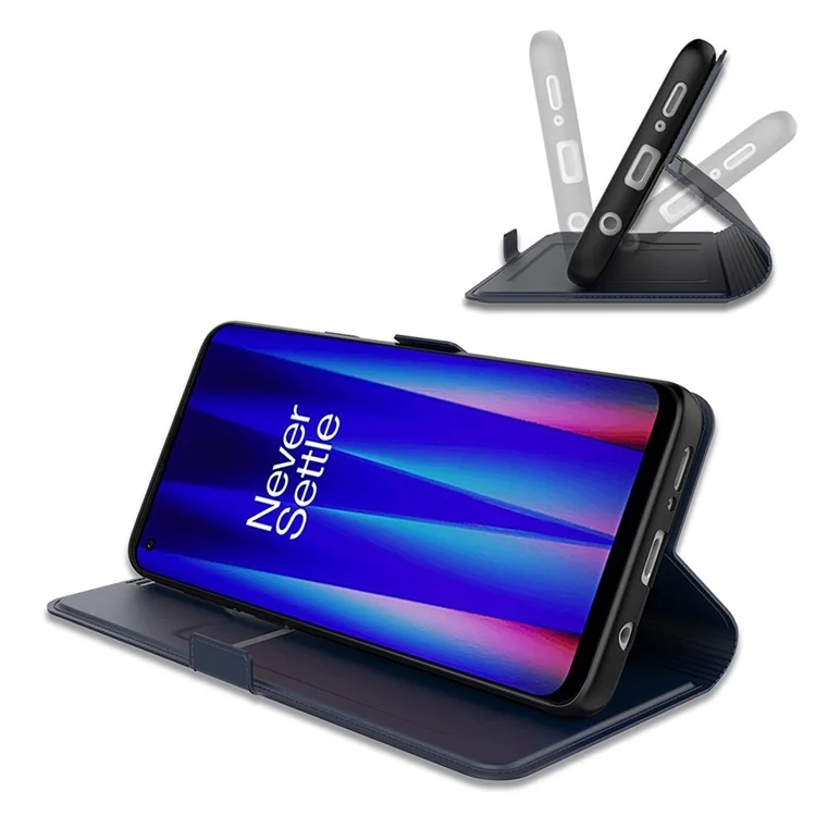 For OnePlus 10 Pro 5G Well-protected PU Leather Cell Phone Case Card Holder Design Magnetic Cover with Stand - Blue
