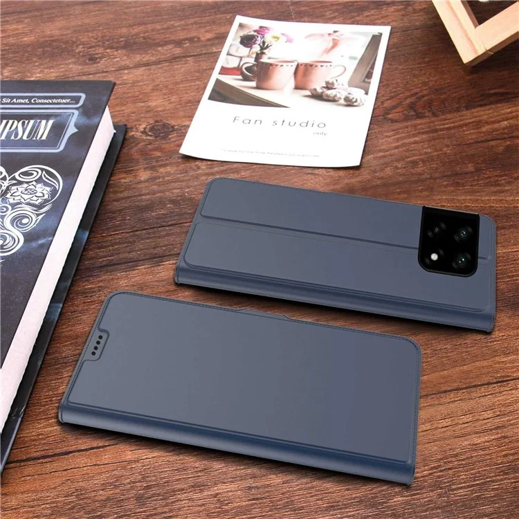 For OnePlus 10 Pro 5G Well-protected PU Leather Cell Phone Case Card Holder Design Magnetic Cover with Stand - Blue