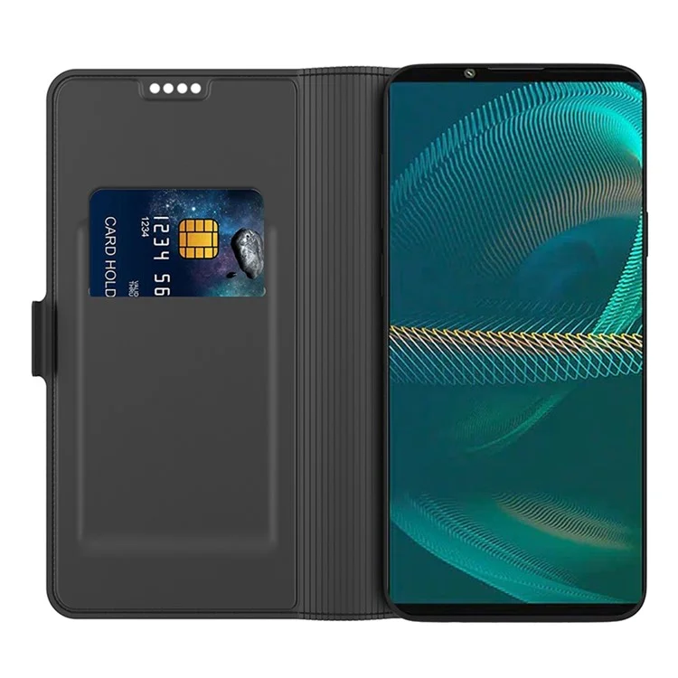 Per Sony Xperia 5 III 5G Custodia in pelle PU con slot per schede Chiusura magnetica Supporto a ribaltamento - Nero