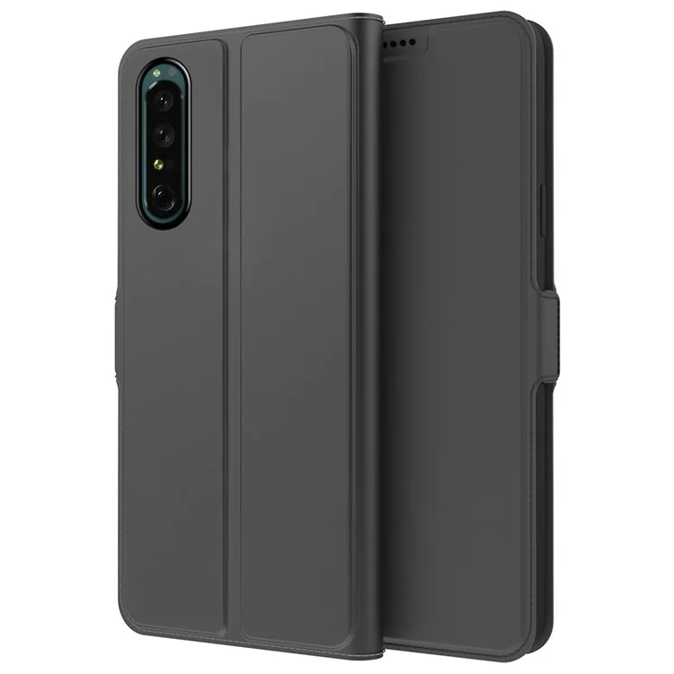 Para Sony Xperia 1 II PU Leather Flip Case Double Magnetic Clasp Stand Card Slot Shockproof Cover - Preto