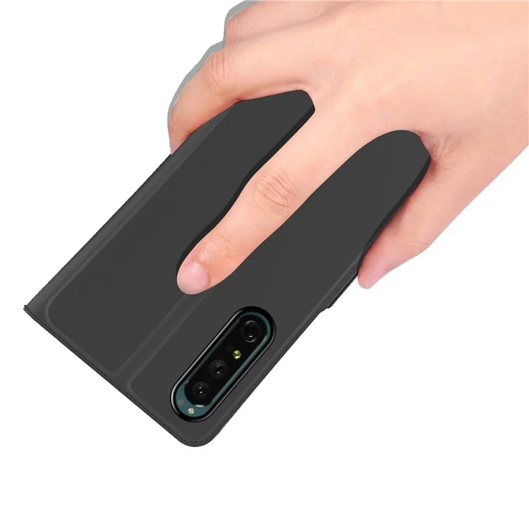Para Sony Xperia 1 II PU Leather Flip Case Double Magnetic Clasp Stand Card Slot Shockproof Cover - Preto
