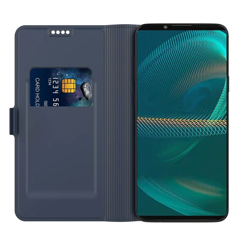 Pour Sony Xperia 1 II Étui Flip en Cuir PU à Double Fermoir Magnétique Support Logement Carte Antichoc - Bleu