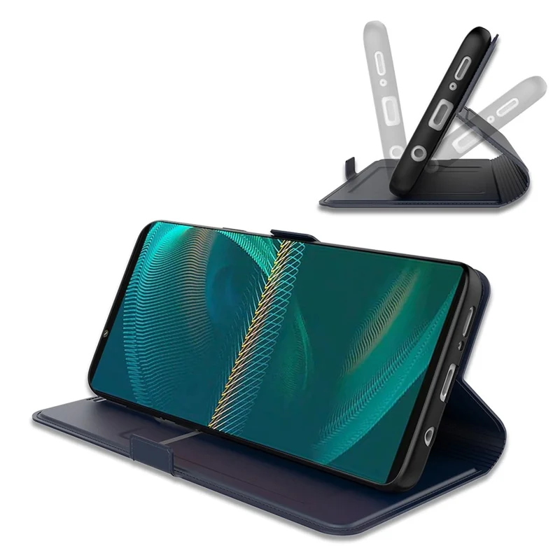 Pour Sony Xperia 1 II Étui Flip en Cuir PU à Double Fermoir Magnétique Support Logement Carte Antichoc - Bleu
