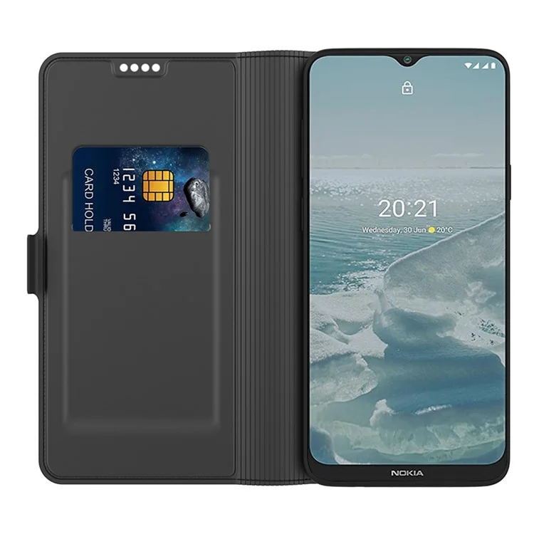 Per Nokia 7.2 Card Holder Function PU Leather Phone Case Anti-fall Magnetic Protector with Stand - Black