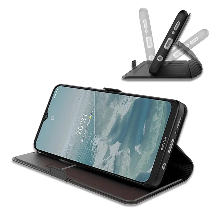 Per Nokia 7.2 Card Holder Function PU Leather Phone Case Anti-fall Magnetic Protector with Stand - Black
