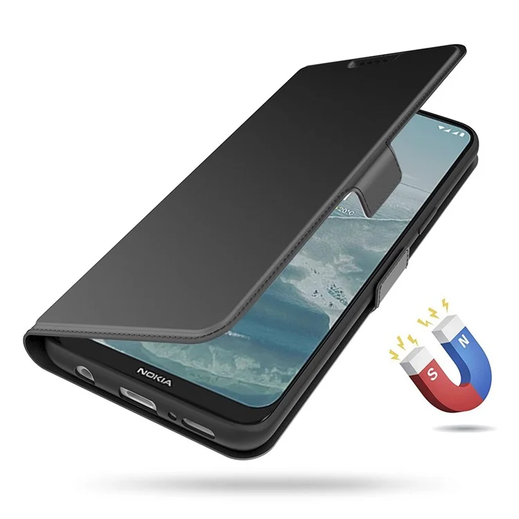 Per Nokia 7.2 Card Holder Function PU Leather Phone Case Anti-fall Magnetic Protector with Stand - Black