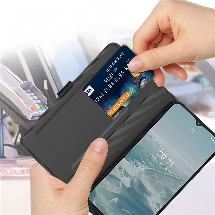 Per Nokia 7.2 Card Holder Function PU Leather Phone Case Anti-fall Magnetic Protector with Stand - Black