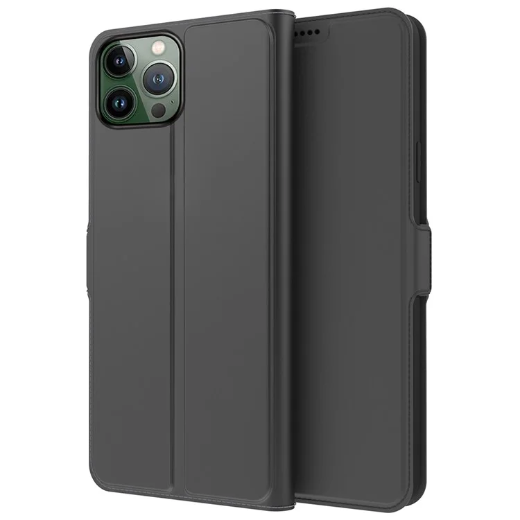 For iPhone 13 Pro 6.1 inch Anti-scratch PU Leather Flip Folio Phone Cover Inner TPU Magnetic Full Protection Stand Card Slot Phone Case - Black