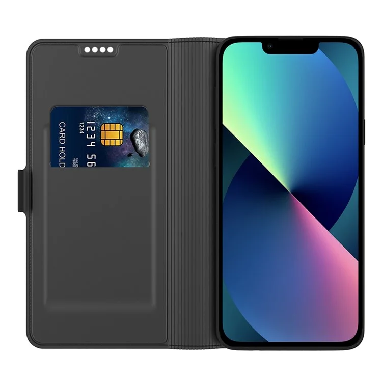 For iPhone 13 Pro 6.1 inch Anti-scratch PU Leather Flip Folio Phone Cover Inner TPU Magnetic Full Protection Stand Card Slot Phone Case - Black