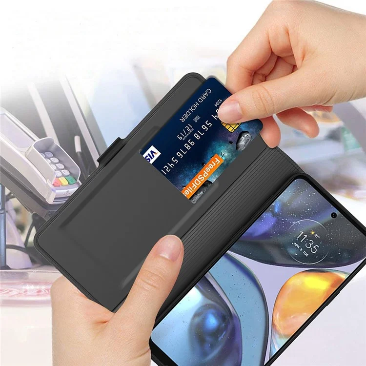 Für Motorola Moto G60 Magnetische PU-Leder-Folio-Flip-Abdeckung Faltständer Flip-Kartenfach Schutzgehäuse - Schwarz