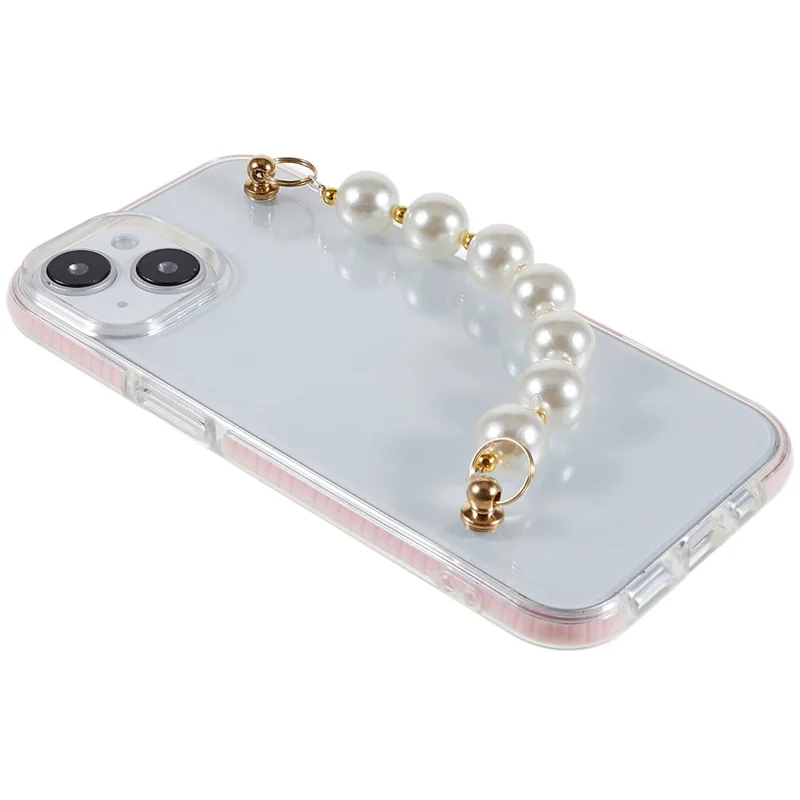 Protective Case for iPhone 14 6.1 inch Dual Color TPU Phone Case with Strap Anti-drop Phone Cover - Pearl Strap