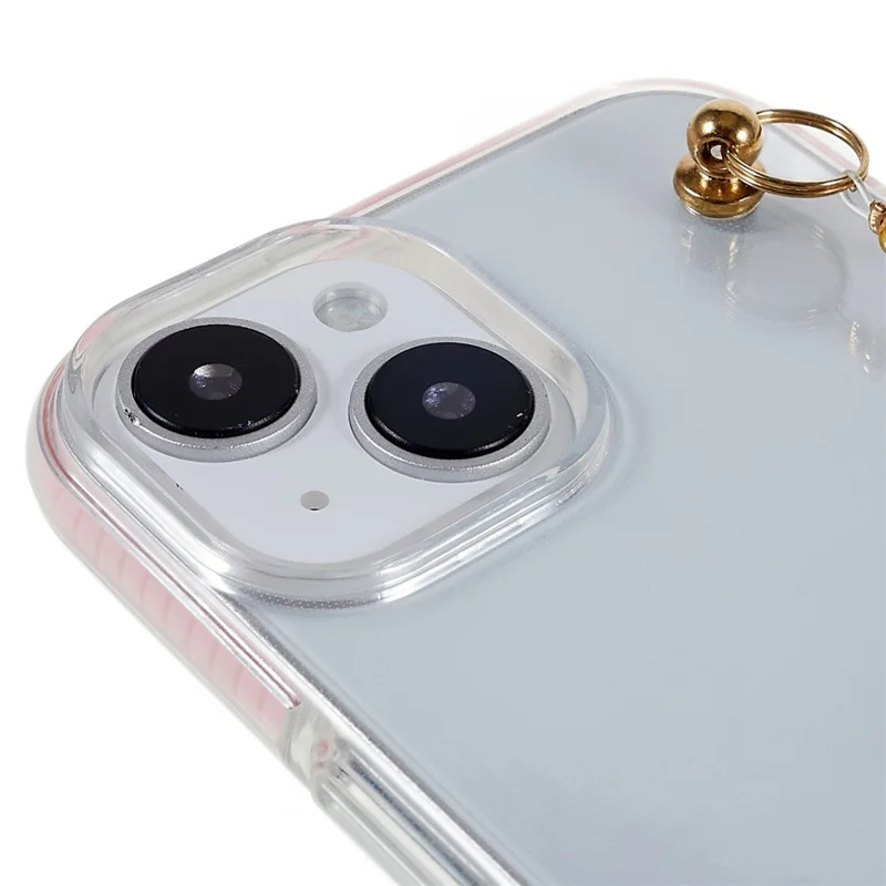 Protective Case for iPhone 14 6.1 inch Dual Color TPU Phone Case with Strap Anti-drop Phone Cover - Pearl Strap