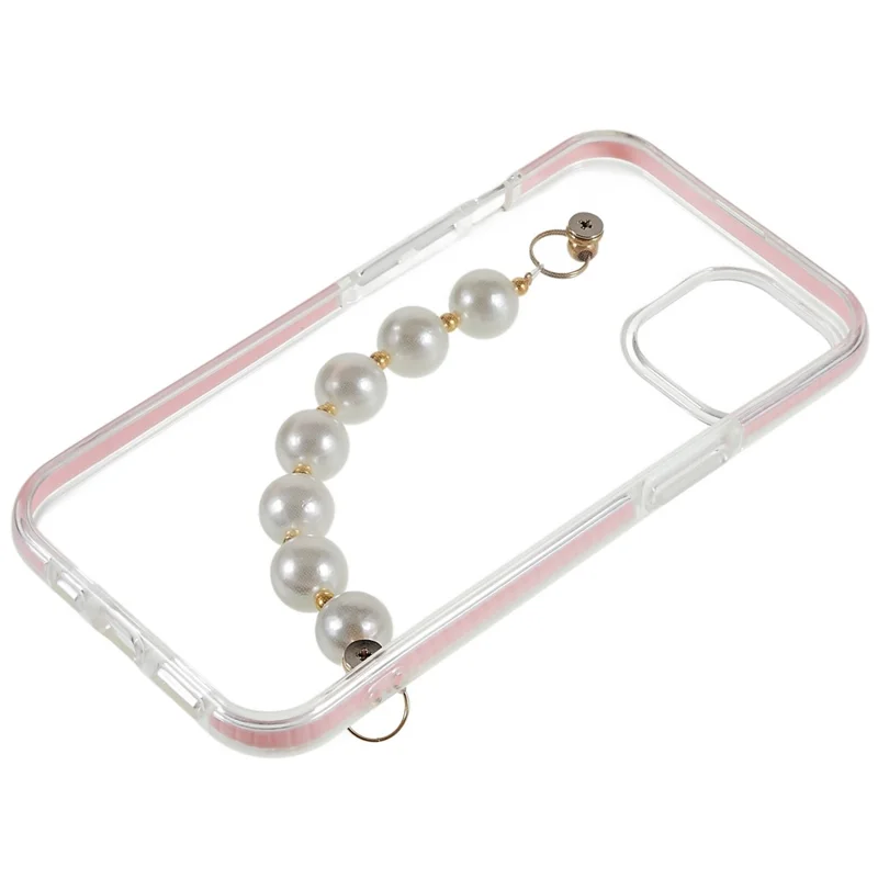 Protective Case for iPhone 14 6.1 inch Dual Color TPU Phone Case with Strap Anti-drop Phone Cover - Pearl Strap