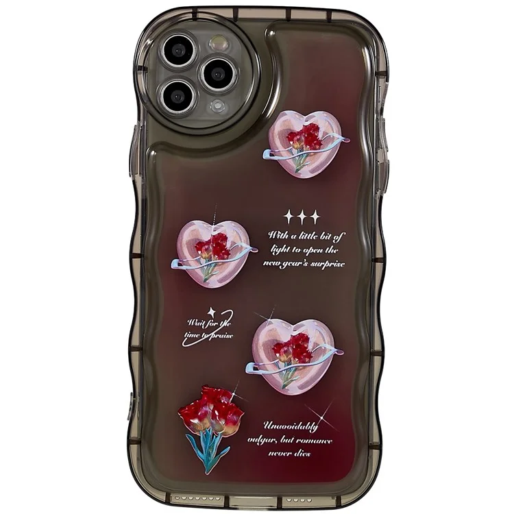 Para Iphone 11 Pro Max 6.5 Pulgadas Case de Borde de Ondas Impreso en Forma de Onda TPU Suave TPU Bien Protegida Por la Cubierta Del Teléfono Protegida - Negro Transparente / Corazón