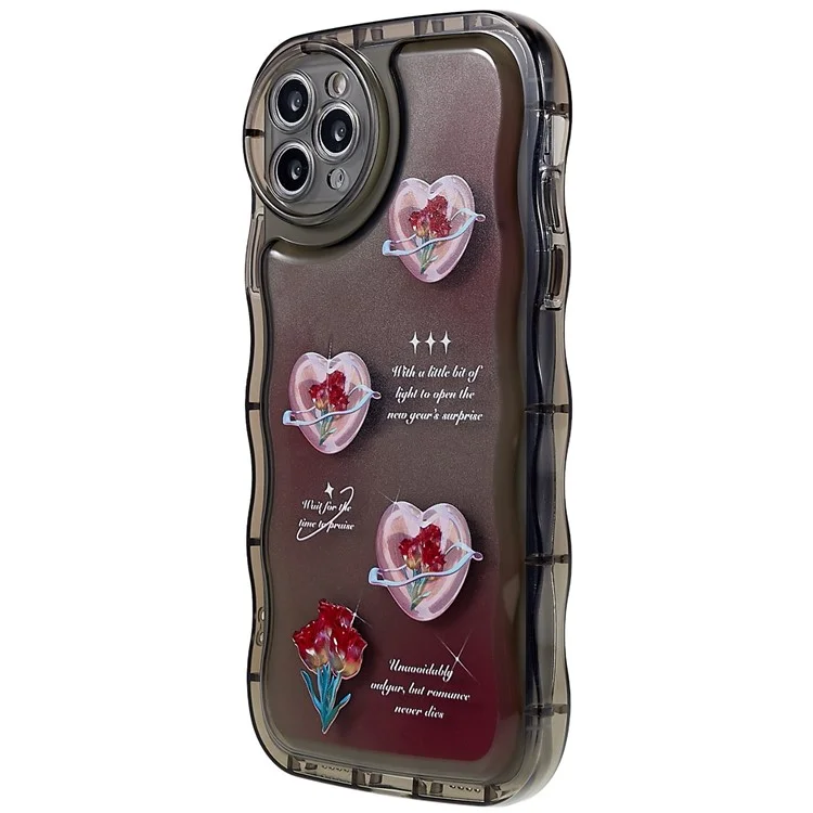 Para Iphone 11 Pro Max 6.5 Pulgadas Case de Borde de Ondas Impreso en Forma de Onda TPU Suave TPU Bien Protegida Por la Cubierta Del Teléfono Protegida - Negro Transparente / Corazón