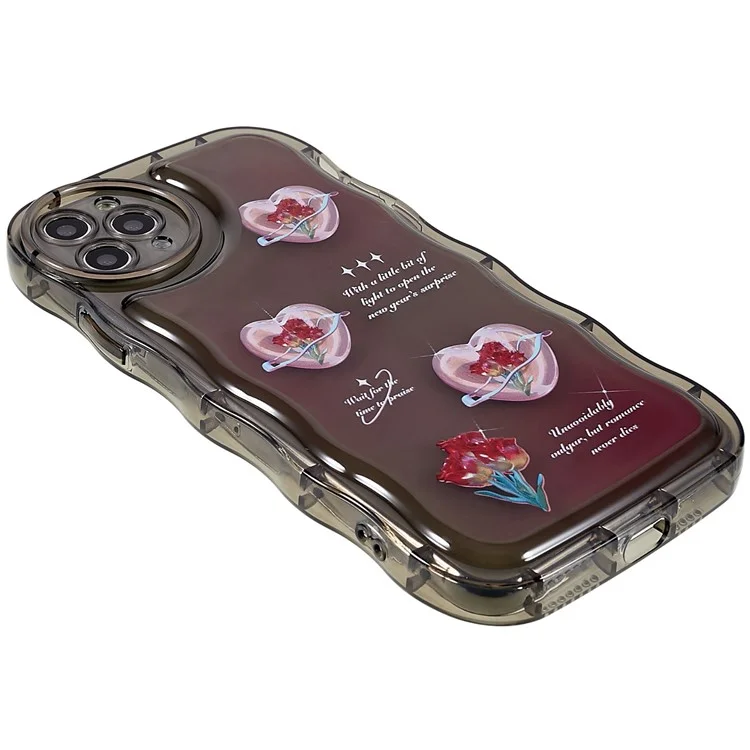 Para Iphone 11 Pro Max 6.5 Pulgadas Case de Borde de Ondas Impreso en Forma de Onda TPU Suave TPU Bien Protegida Por la Cubierta Del Teléfono Protegida - Negro Transparente / Corazón
