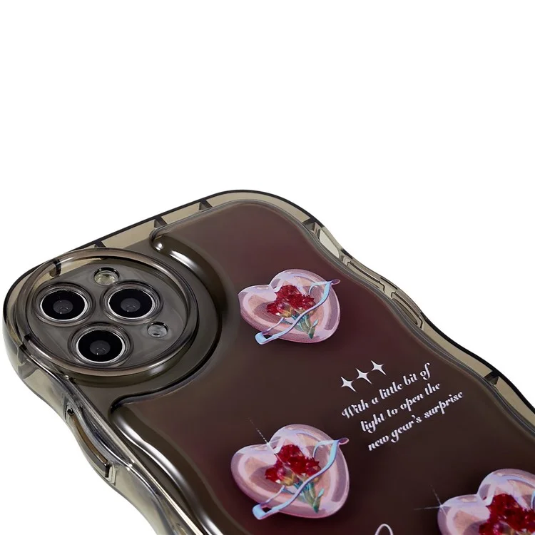 Para Iphone 11 Pro Max 6.5 Pulgadas Case de Borde de Ondas Impreso en Forma de Onda TPU Suave TPU Bien Protegida Por la Cubierta Del Teléfono Protegida - Negro Transparente / Corazón
