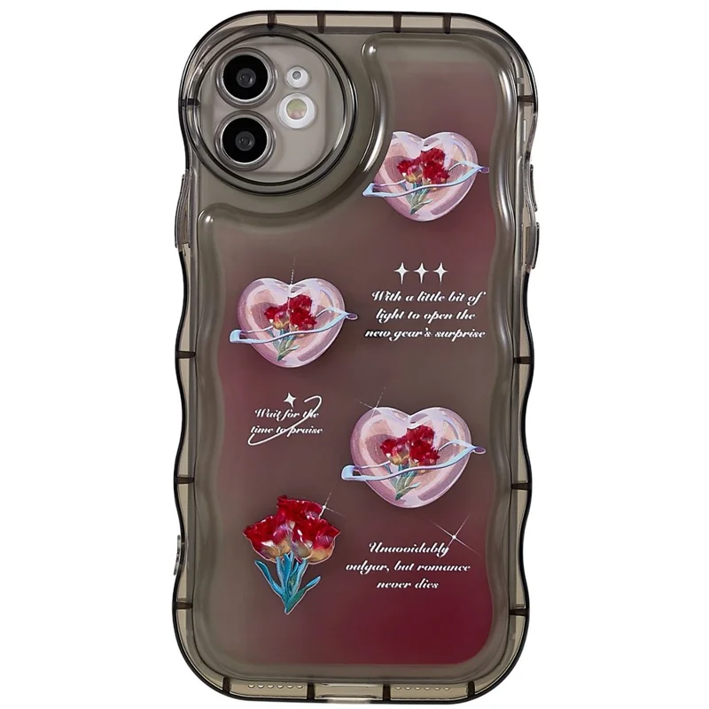 For iPhone 11 6.1 inch Wave-shaped Edge Pattern Printed Protector Anti-shock Soft TPU Phone Case Cover - Transparent Black / Heart