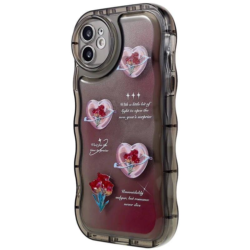 For iPhone 11 6.1 inch Wave-shaped Edge Pattern Printed Protector Anti-shock Soft TPU Phone Case Cover - Transparent Black / Heart