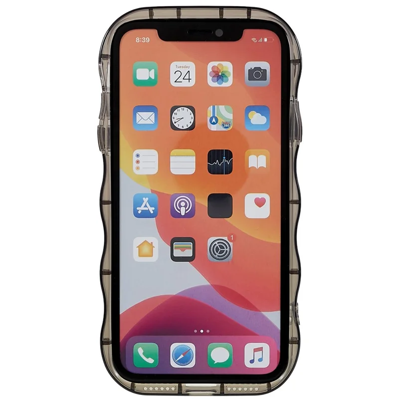 For iPhone 11 6.1 inch Wave-shaped Edge Pattern Printed Protector Anti-shock Soft TPU Phone Case Cover - Transparent Black / Heart