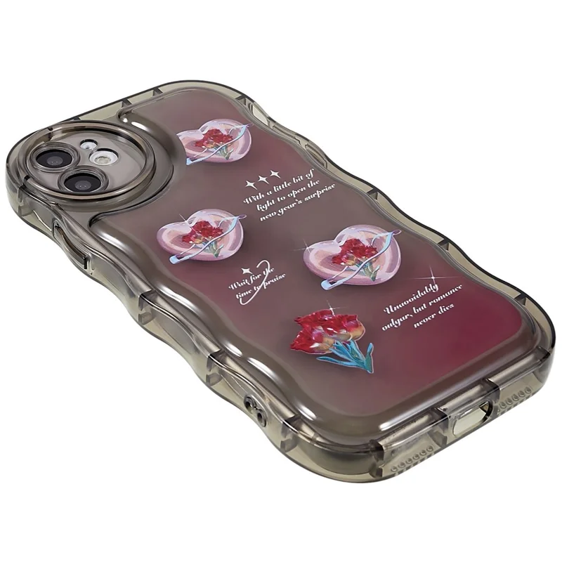 For iPhone 11 6.1 inch Wave-shaped Edge Pattern Printed Protector Anti-shock Soft TPU Phone Case Cover - Transparent Black / Heart