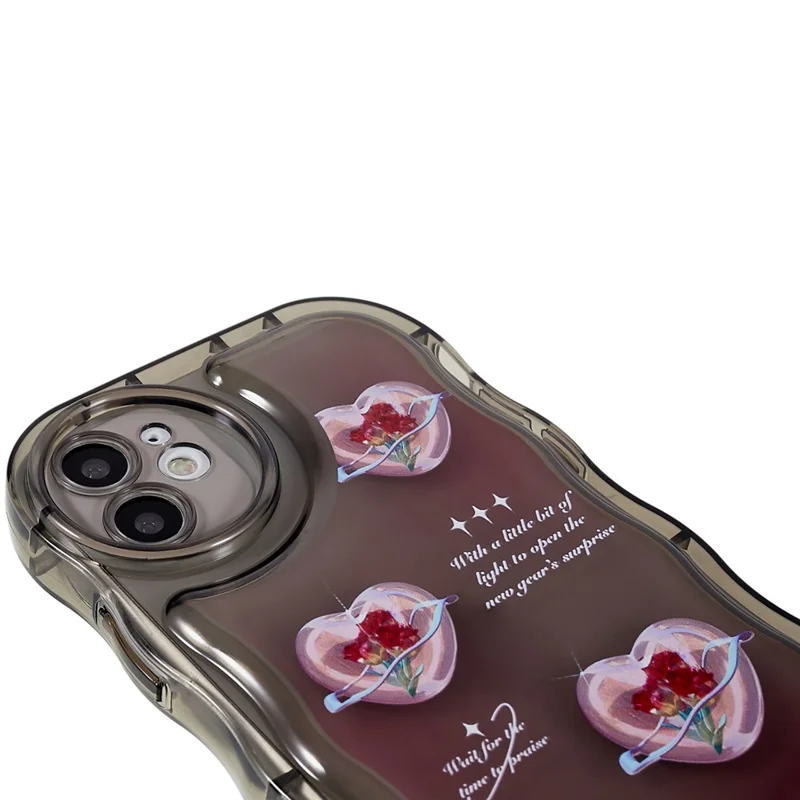 For iPhone 11 6.1 inch Wave-shaped Edge Pattern Printed Protector Anti-shock Soft TPU Phone Case Cover - Transparent Black / Heart