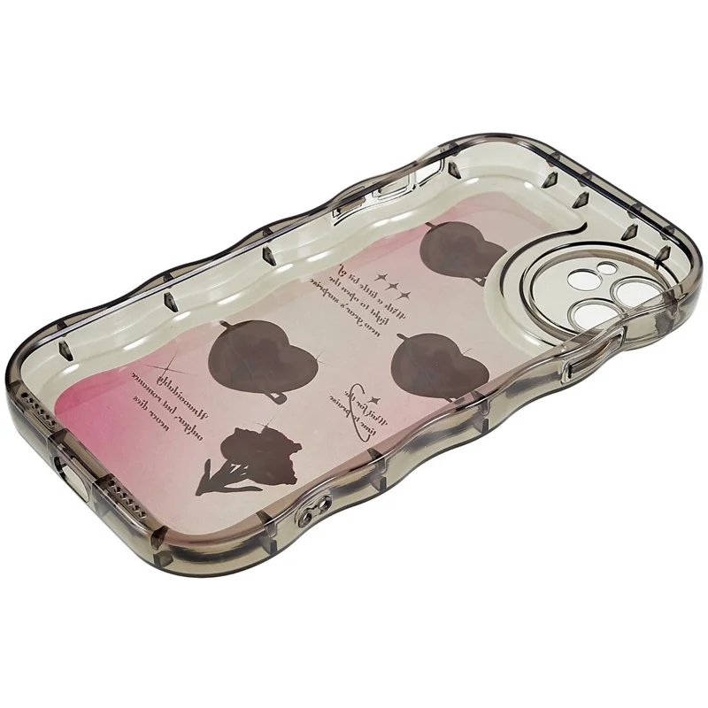 For iPhone 11 6.1 inch Wave-shaped Edge Pattern Printed Protector Anti-shock Soft TPU Phone Case Cover - Transparent Black / Heart