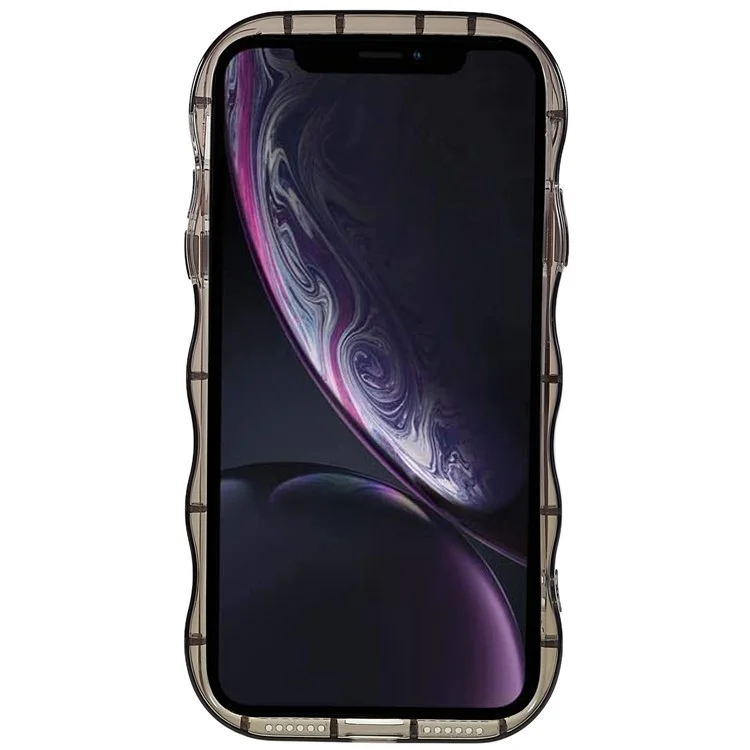 Pour iPhone XR 6.1 pouces Motif imprimé Anti-rayure Anti-chute Bord en forme de vague Étui de téléphone en TPU souple - Noir transparent / Tulipe
