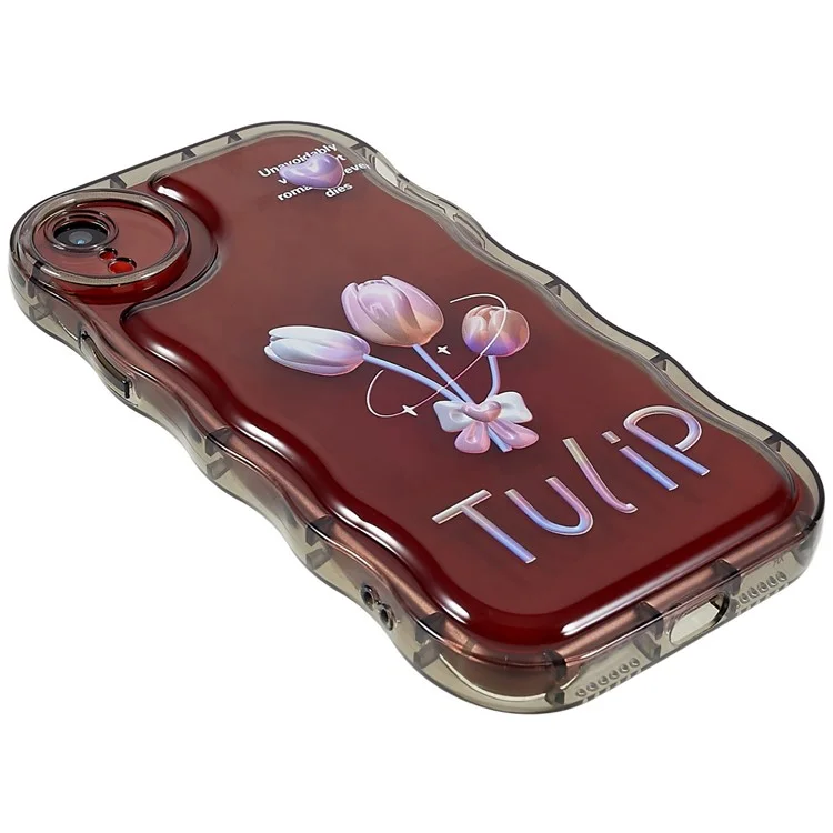 Pour iPhone XR 6.1 pouces Motif imprimé Anti-rayure Anti-chute Bord en forme de vague Étui de téléphone en TPU souple - Noir transparent / Tulipe