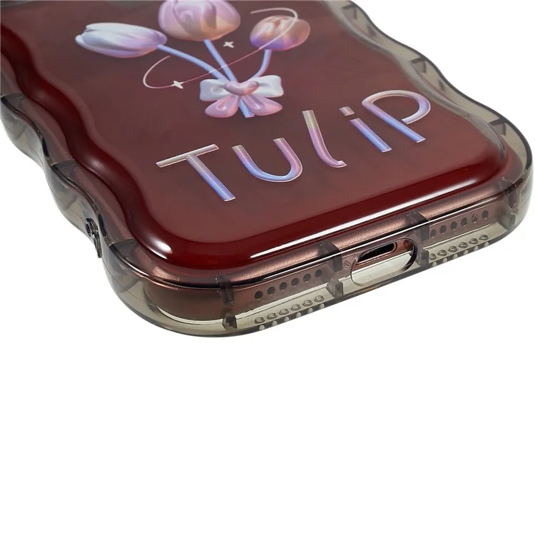 Pour iPhone XR 6.1 pouces Motif imprimé Anti-rayure Anti-chute Bord en forme de vague Étui de téléphone en TPU souple - Noir transparent / Tulipe