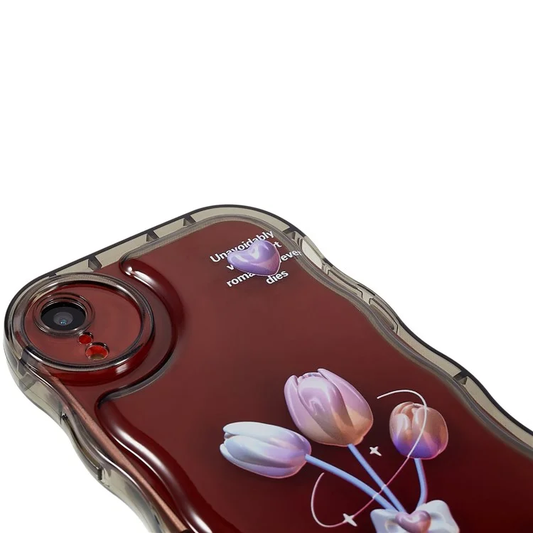 Pour iPhone XR 6.1 pouces Motif imprimé Anti-rayure Anti-chute Bord en forme de vague Étui de téléphone en TPU souple - Noir transparent / Tulipe