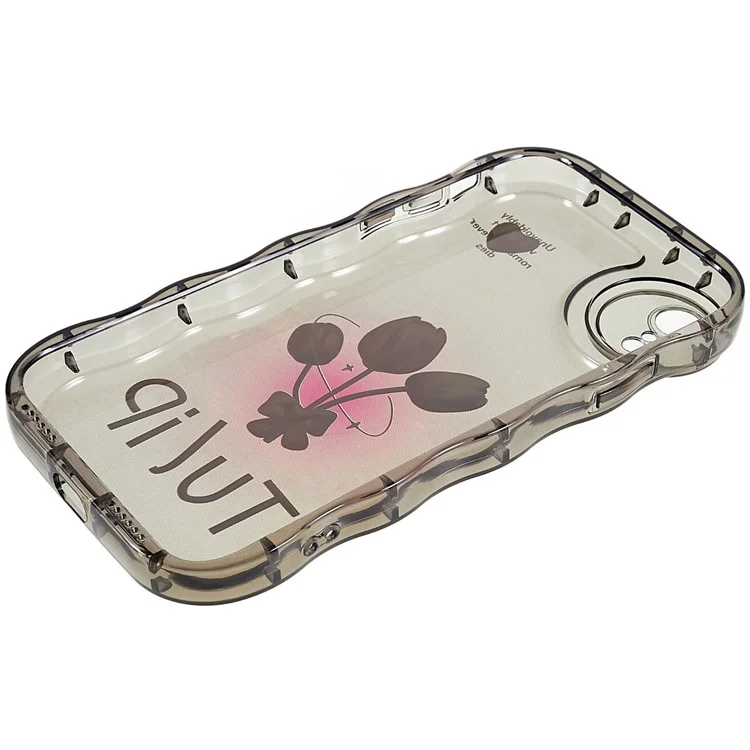Pour iPhone XR 6.1 pouces Motif imprimé Anti-rayure Anti-chute Bord en forme de vague Étui de téléphone en TPU souple - Noir transparent / Tulipe