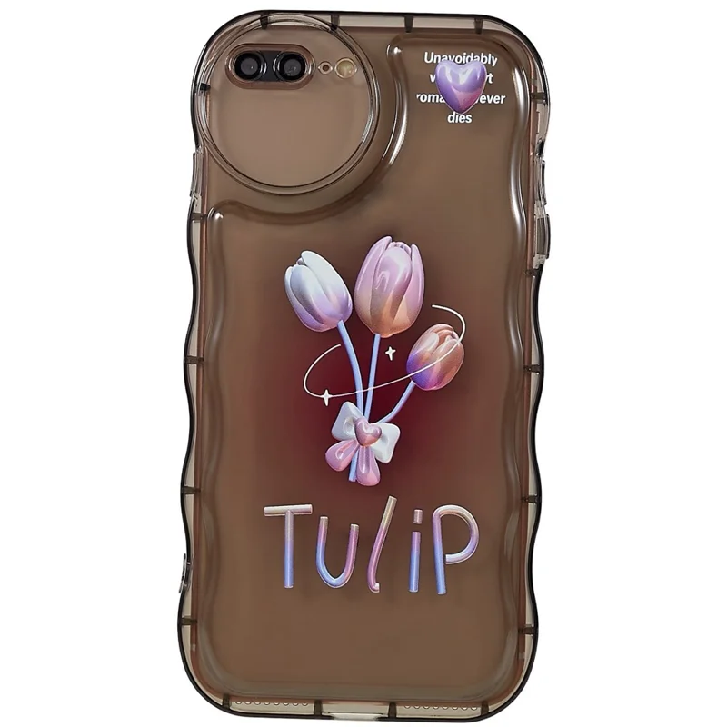 Para iPhone 7 Plus / 8 Plus 5.5 pulgadas Funda protectora con patrón impreso Borde con forma de ola Funda de teléfono de TPU suave - Negro transparente / Tulipán