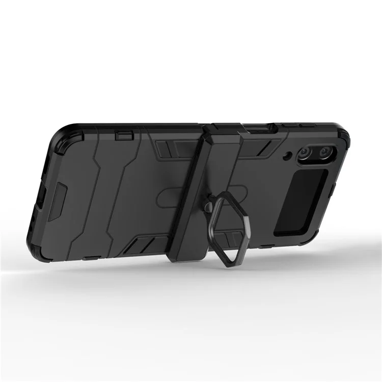 Pour Samsung Galaxy Z Flip4 5G Rotatable Ring Holder Kickstand Phone Case Kickstand Hard PC Soft TPU Shock Absorption Cover - Noir