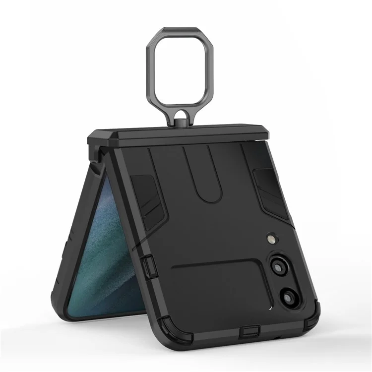 Pour Samsung Galaxy Z Flip4 5G Rotatable Ring Holder Kickstand Phone Case Kickstand Hard PC Soft TPU Shock Absorption Cover - Noir