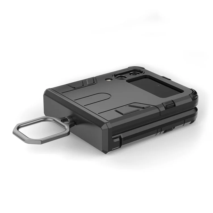 Pour Samsung Galaxy Z Flip4 5G Rotatable Ring Holder Kickstand Phone Case Kickstand Hard PC Soft TPU Shock Absorption Cover - Noir