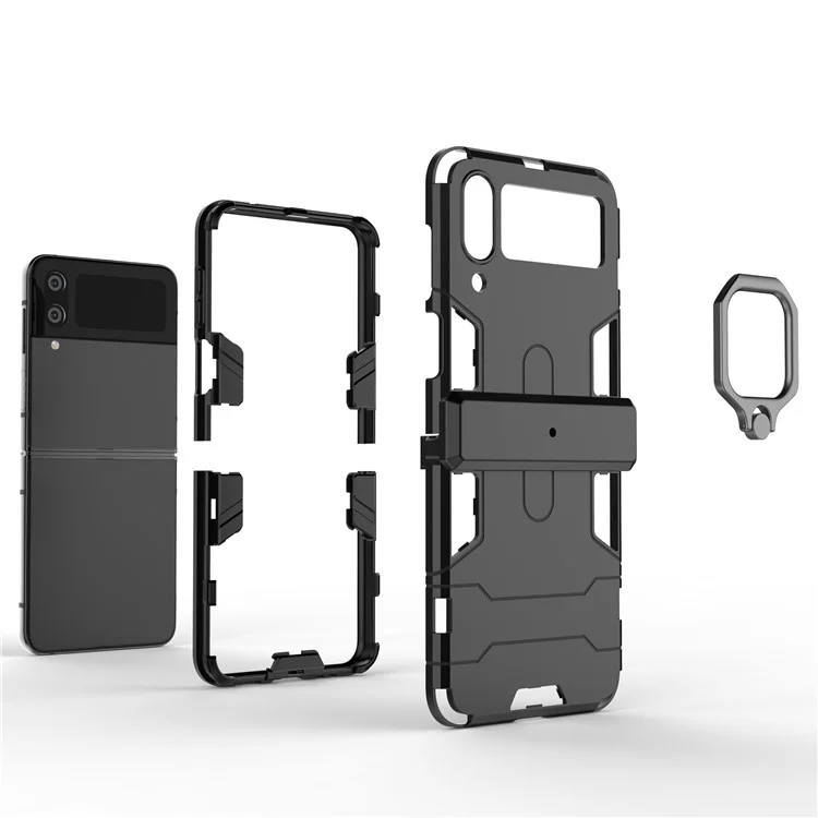 Pour Samsung Galaxy Z Flip4 5G Rotatable Ring Holder Kickstand Phone Case Kickstand Hard PC Soft TPU Shock Absorption Cover - Noir