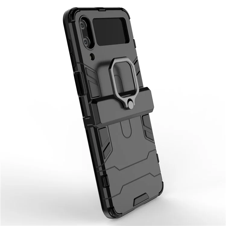 Pour Samsung Galaxy Z Flip4 5G Rotatable Ring Holder Kickstand Phone Case Kickstand Hard PC Soft TPU Shock Absorption Cover - Noir