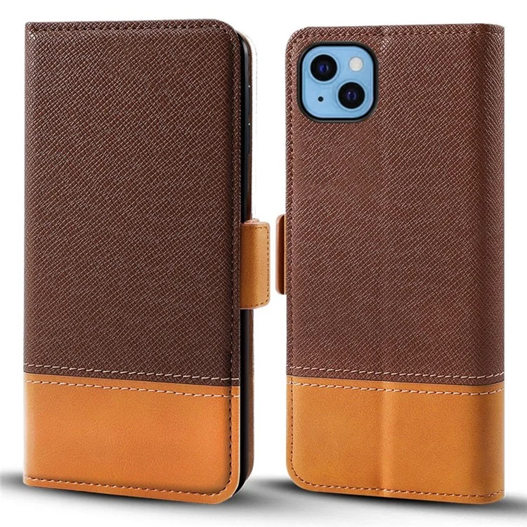 Per Iphone 12/12 Pro 6,1 Pollici di Chiusura Magnetica Colore di Giunzione Telefono Flip Portafoglio in Pelle PU Coperchi - Marrone